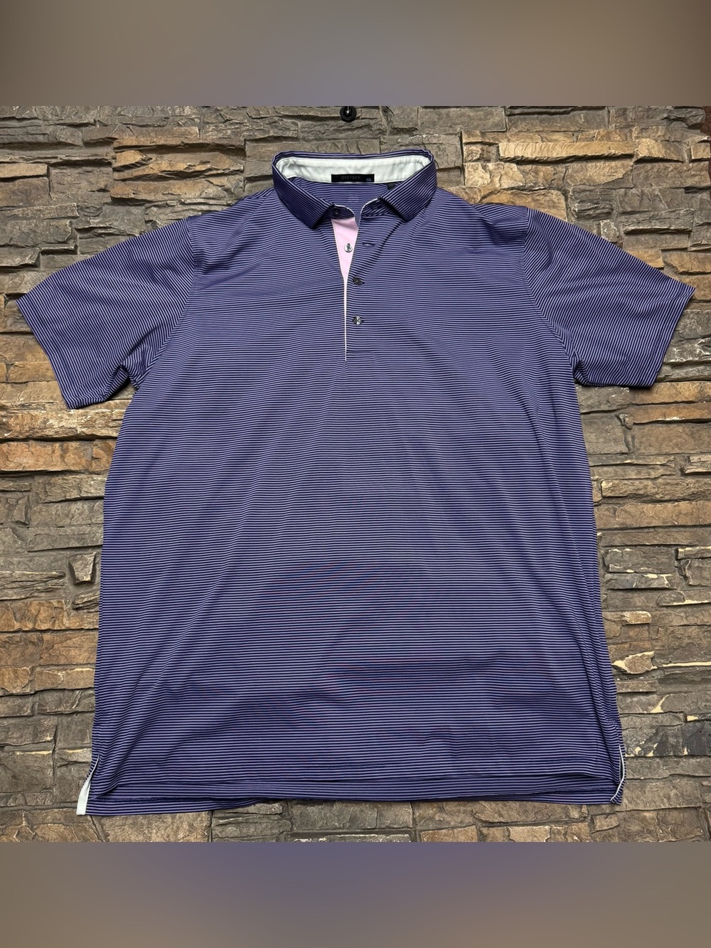 Greyson Polo Shirt Mens 2XL XXL Purple Striped Golf Performance Lightweight Wolf
